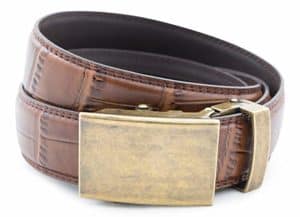 Anson Belt & Buckle Classic Antiqued Gold Buckle with Ratchet Belt Strap